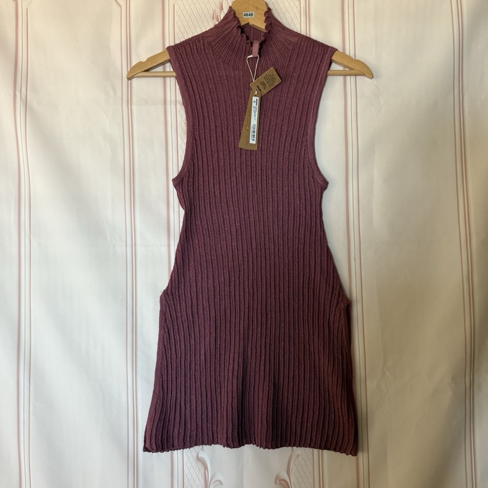 Skims Sheer Knit Sleeveless Mock Neck Tunic In Beet Size Medium NWT